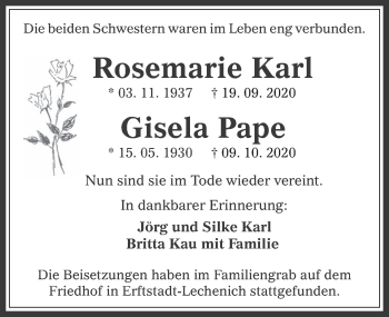 Anzeige von Rosemarie Karl von  Werbepost 