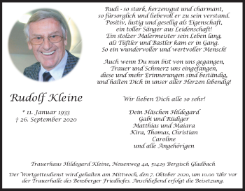 Anzeige von Rudolf Kleine von Kölner Stadt-Anzeiger / Kölnische Rundschau / Express