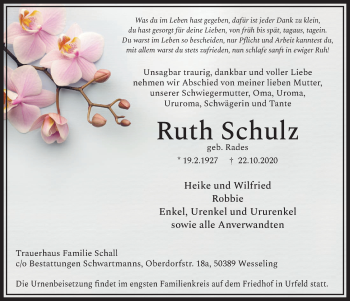 Anzeige von Ruth Schulz von  Schlossbote/Werbekurier 