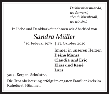 Anzeige von Sandra Müller von  Werbepost 