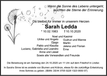 Anzeige von Sarah Ledda von  Anzeigen Echo 