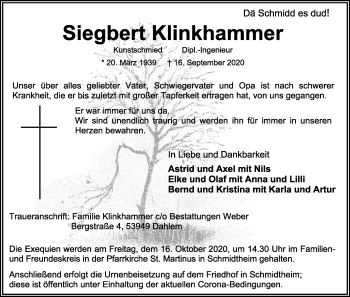 Anzeige von Siegbert Klinkhammer von Kölner Stadt-Anzeiger / Kölnische Rundschau / Express