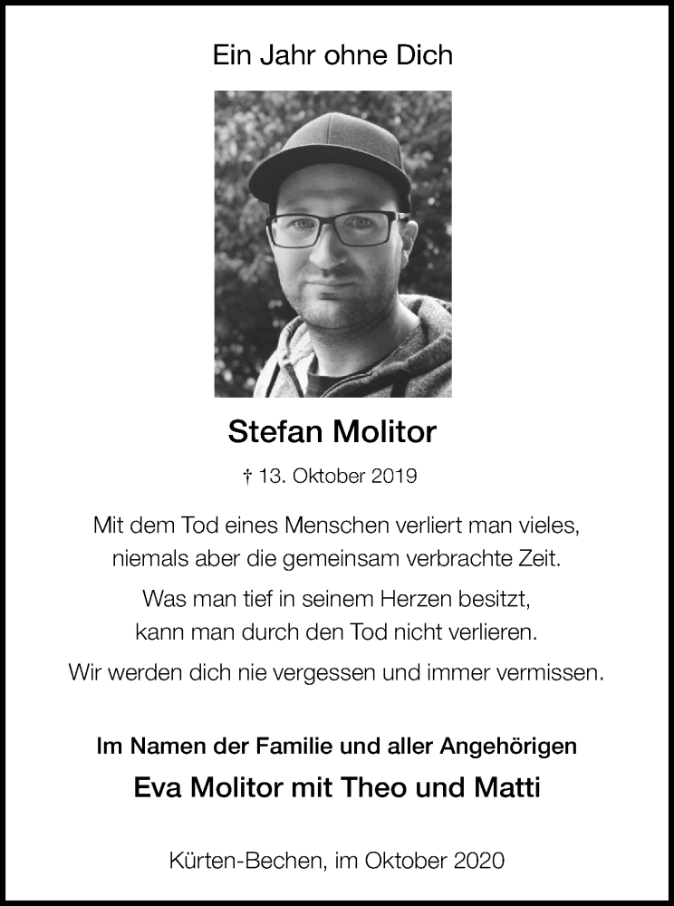  Traueranzeige für Stefan Molitor vom 10.10.2020 aus Kölner Stadt-Anzeiger / Kölnische Rundschau / Express