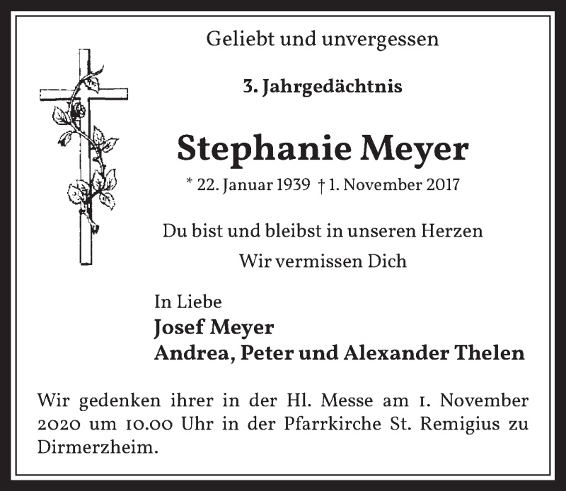  Traueranzeige für Stephanie Meyer vom 23.10.2020 aus  Werbepost 