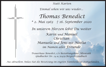 Anzeige von Thomas Benedict von Kölner Stadt-Anzeiger / Kölnische Rundschau / Express
