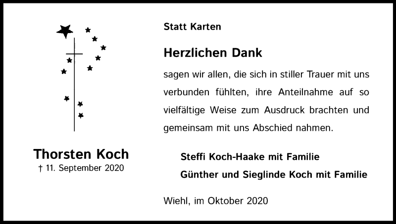 Traueranzeige für Thorsten Koch vom 24.10.2020 aus Kölner Stadt-Anzeiger / Kölnische Rundschau / Express
