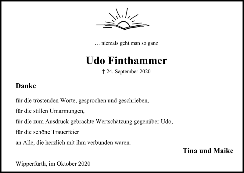  Traueranzeige für Udo Finthammer vom 17.10.2020 aus Kölner Stadt-Anzeiger / Kölnische Rundschau / Express