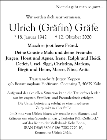 Anzeige von Ulrich Gräfe von  Anzeigen Echo 