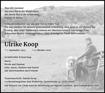 Anzeige von Ulrike Koop von Kölner Stadt-Anzeiger / Kölnische Rundschau / Express