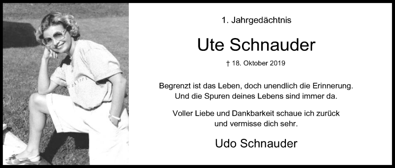  Traueranzeige für Ute Schnauder vom 17.10.2020 aus Kölner Stadt-Anzeiger / Kölnische Rundschau / Express