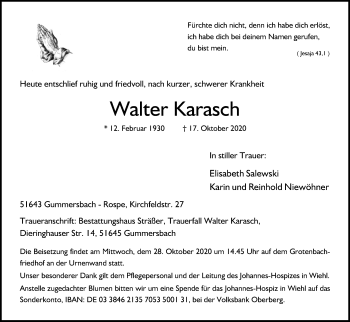 Anzeige von Walter Karasch von Kölner Stadt-Anzeiger / Kölnische Rundschau / Express