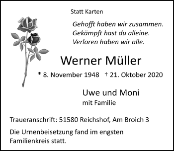 Anzeige von Werner Müller von  Anzeigen Echo 