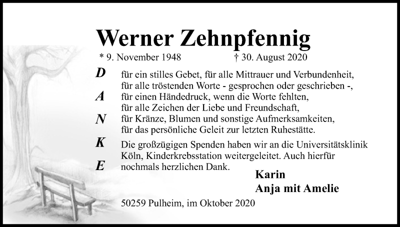  Traueranzeige für Werner Zehnpfennig vom 10.10.2020 aus Kölner Stadt-Anzeiger / Kölnische Rundschau / Express