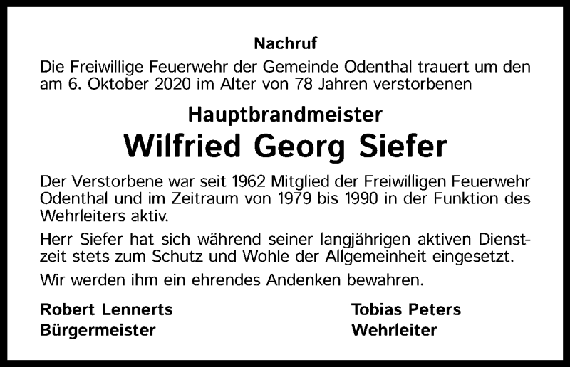  Traueranzeige für Wilfried Georg Siefer vom 23.10.2020 aus Kölner Stadt-Anzeiger / Kölnische Rundschau / Express