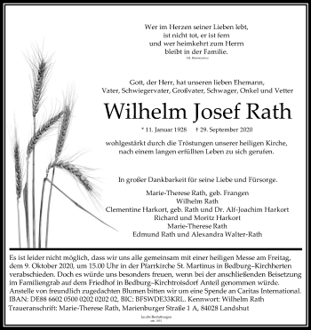 Anzeige von Wilhelm Josef Rath von Kölner Stadt-Anzeiger / Kölnische Rundschau / Express