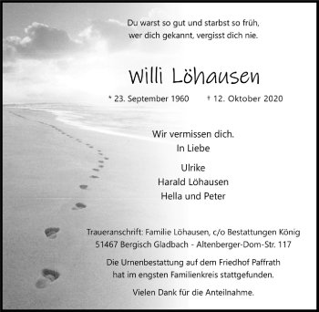 Anzeige von Willi Löhausen von  Bergisches Handelsblatt 