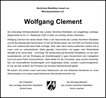 Anzeige von Wolfgang Clement von Kölner Stadt-Anzeiger / Kölnische Rundschau / Express
