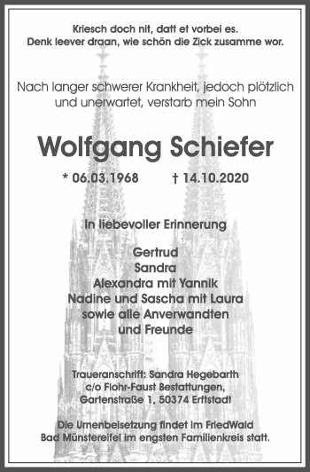 Anzeige von Wolfgang Schiefer von  Werbepost 