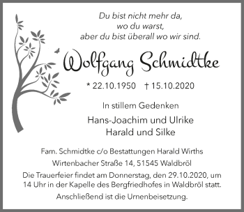 Anzeige von Wolfgang Schmidtke von  Lokalanzeiger 
