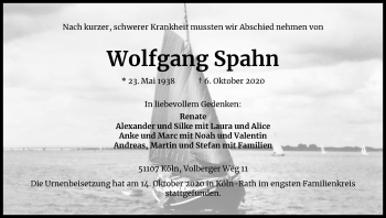 Anzeige von Wolfgang Spahn von Kölner Stadt-Anzeiger / Kölnische Rundschau / Express