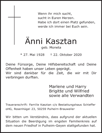 Anzeige von Änni Kasztan von  Wochenende 