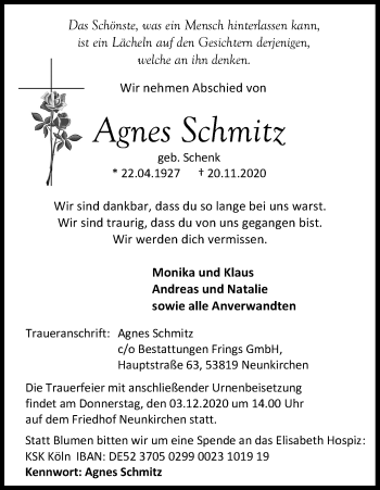 Anzeige von Agnes Schmitz von Kölner Stadt-Anzeiger / Kölnische Rundschau / Express