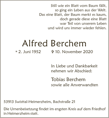 Anzeige von Alfred Berchem von  Schaufenster/Blickpunkt 