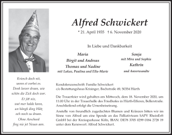 Anzeige von Alfred Schwickert von  Wochenende 