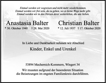 Anzeige von Anastasia Balter von  Blickpunkt Euskirchen 