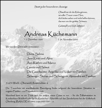 Anzeige von Andreas Küchemann von Kölner Stadt-Anzeiger / Kölnische Rundschau / Express