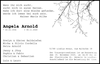 Anzeige von Angela Arnold von Kölner Stadt-Anzeiger / Kölnische Rundschau / Express