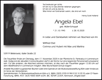 Anzeige von Angela Ebel von  Blickpunkt Euskirchen 