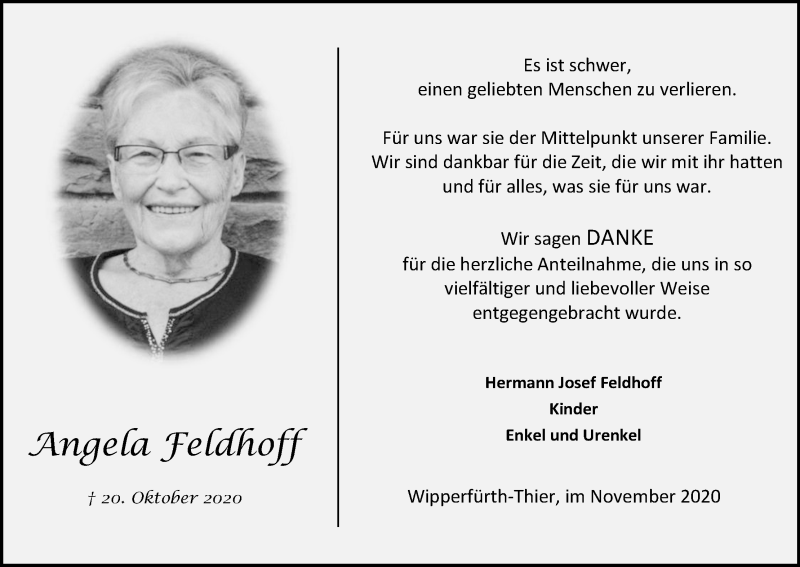  Traueranzeige für Angela Feldhoff vom 28.11.2020 aus Kölner Stadt-Anzeiger / Kölnische Rundschau / Express
