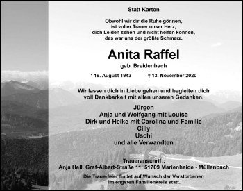 Anzeige von Anita Raffel von  Anzeigen Echo 