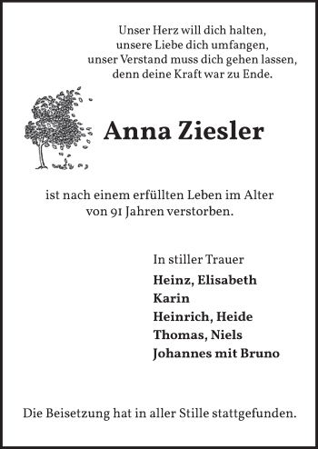 Anzeige von Anna Ziesler von  Wochenende 