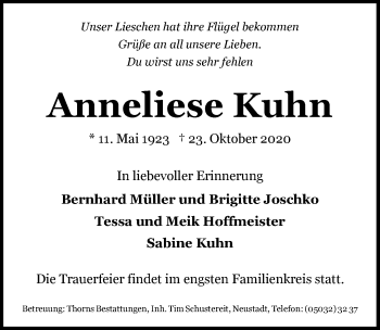 Anzeige von Anneliese Kuhn von  Lokale Informationen 