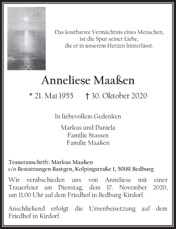 Anzeige von Anneliese Maaßen von  Werbepost 
