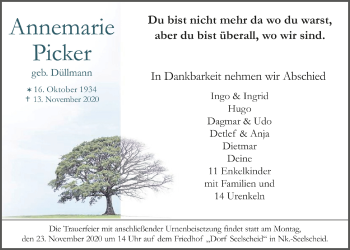Anzeige von Annemarie Picker von  Extra Blatt 
