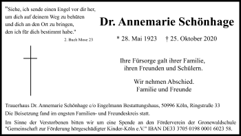 Anzeige von Annemarie Schönhage von Kölner Stadt-Anzeiger / Kölnische Rundschau / Express