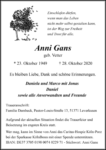Anzeige von Anni Gans von  Lokale Informationen 
