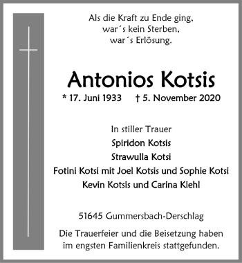 Anzeige von Antonios Kotsis von  Anzeigen Echo 
