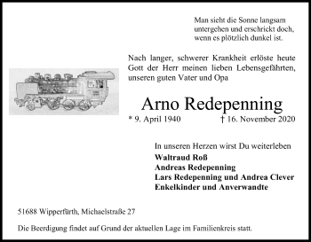 Anzeige von Arno Redepenning von Kölner Stadt-Anzeiger / Kölnische Rundschau / Express