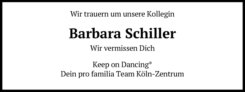  Traueranzeige für Barbara Schiller vom 07.11.2020 aus Kölner Stadt-Anzeiger / Kölnische Rundschau / Express