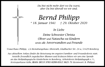 Anzeige von Bernd Philipp von Kölner Stadt-Anzeiger / Kölnische Rundschau / Express