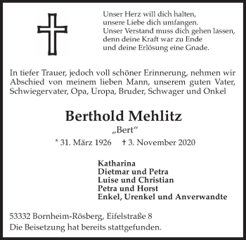 Anzeige von Berthold Mehlitz von  Schaufenster/Blickpunkt 