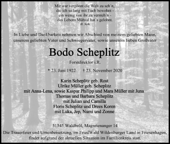 Anzeige von Bodo Scheplitz von Kölner Stadt-Anzeiger / Kölnische Rundschau / Express