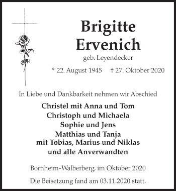 Anzeige von Brigitte Ervenich von  Schlossbote/Werbekurier 