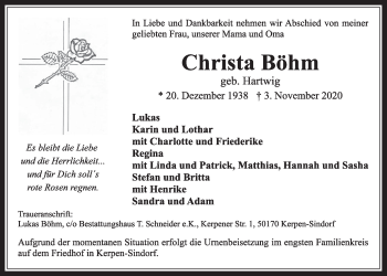 Anzeige von Christa Böhm von  Werbepost 