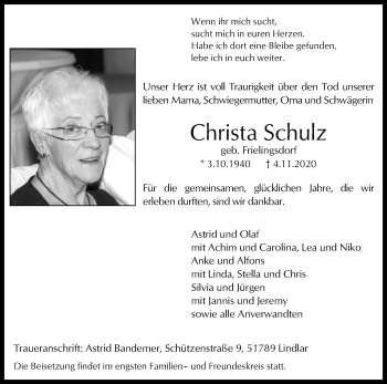 Anzeige von Christa Schulz von Kölner Stadt-Anzeiger / Kölnische Rundschau / Express