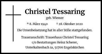 Anzeige von Christel Tessaring von Kölner Stadt-Anzeiger / Kölnische Rundschau / Express